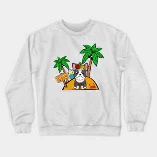 Funny french bulldog is on a deserted island Crewneck Sweatshirt